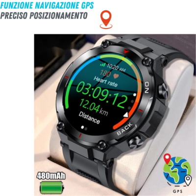 WalkerFit Orologio da polso da uomo: Smart Watch militare robusto e impermeabile con 1,43 AMOLED, Smartwatch con Podometro 410 mAh Batteria, 120+ modalità Sport, compatibile con Android/iOS (nero