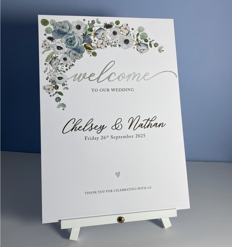 Flores azules polvorientas SIGNO DE BIENVENIDA eucalipto decoración de boda plata verde follaje - Imagen 2 de 15