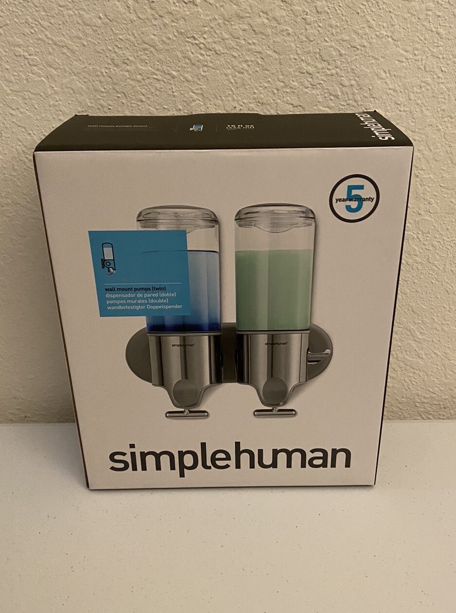 Simplehuman Twin Wall Mount Pump Shampoo Shower Gel Dispensers Stainless Steel