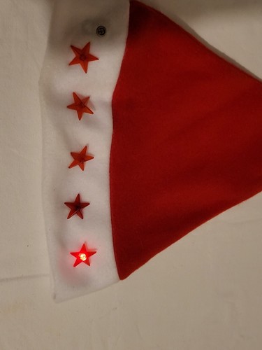 LIGHT UP SANTA HAT RED FLASHING STARS - Picture 2 of 2