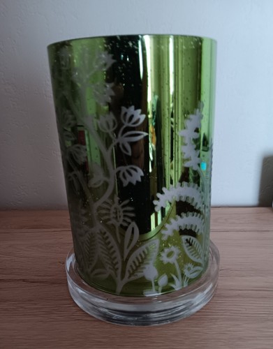 Partylite Windlicht "GARDEN" Silber Zylinder, grünes Metallic-Dekor Botanik LOOK - Bild 4 von 13