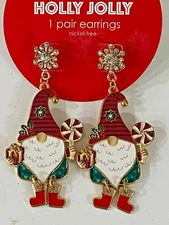 NEW HILDIE & JO HOLIDAY DANGLE RHINESTONE SNOWFLAKE GNOME EARRINGS SHIPS FREE