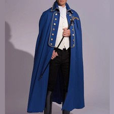 Men's Blue Long Wool Cape Coat, Men's Cape Coat