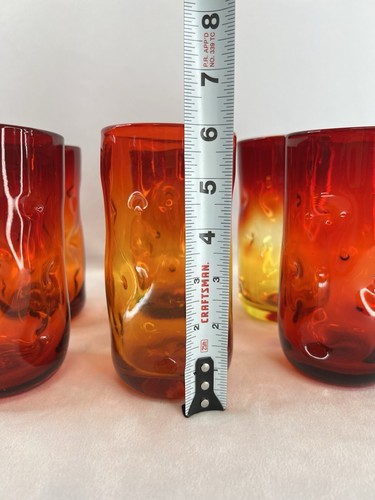 Vintage Blenko Set Of 6 Handcrafted Art Glass Tangerine Pinched 6”Tumblers - Picture 10 of 10