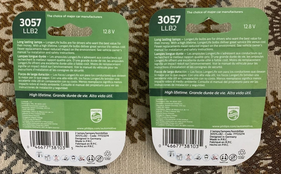 NUEVO PAQUETE DE 2 Philips LongerLife 3057 LLB2 Luz de giro trasera de repuesto Foto 2 de 2