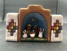 Vintage Mini Terra Cotta Bolivian Nativity Scene Colorful Christmas Decor