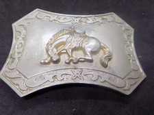 VINTAGE BELT BUCKLE BUCKING BRONCO - SILVERTONE 4" wide 2.5" tall 408 