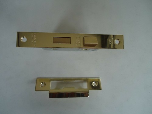 Messing Stirnseite 3 Hebel Einsteckschloss DeadLock 64 mm Gehäusetiefe Lot045 - Bild 2 von 2