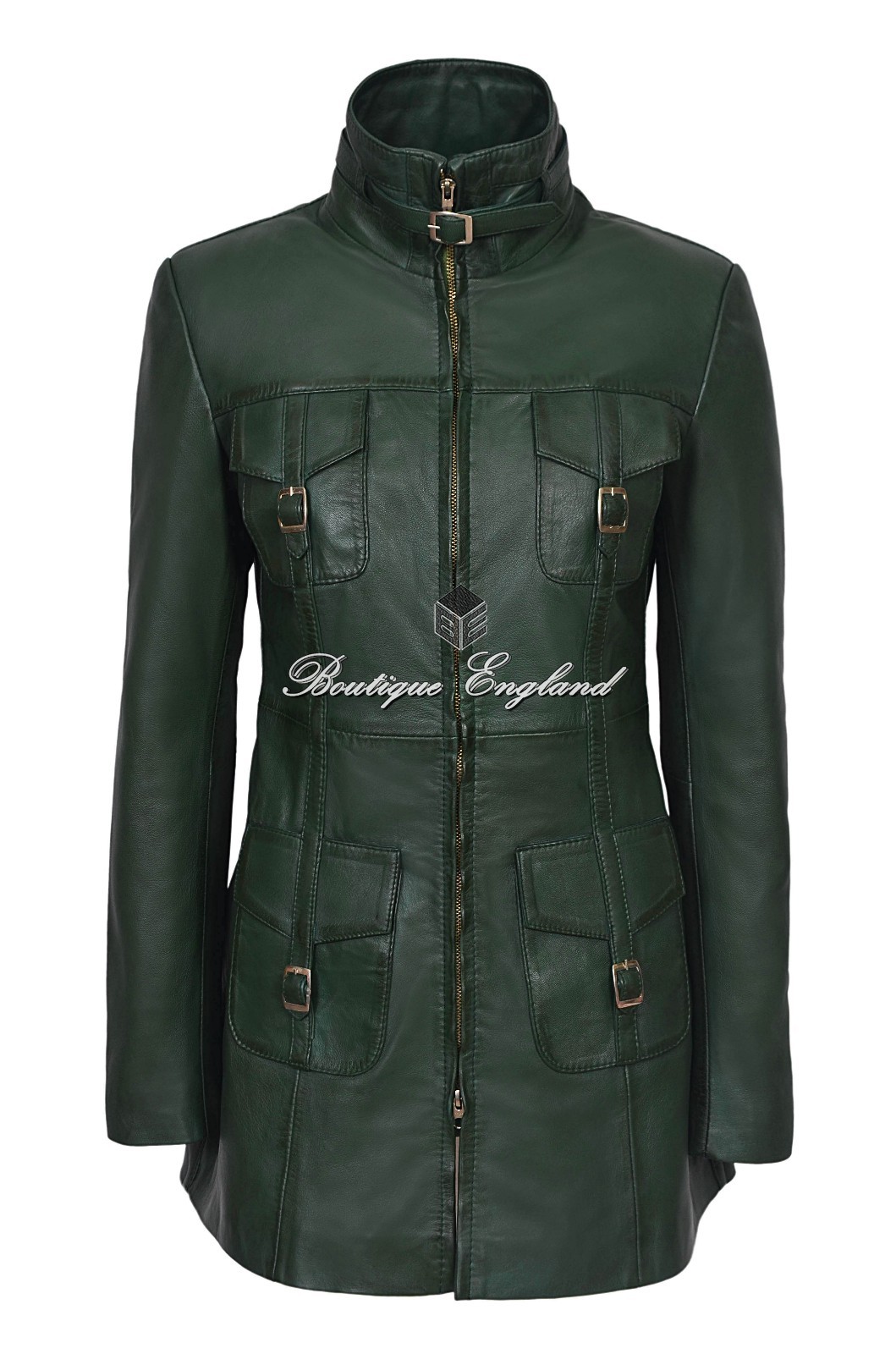 ALTRA Giacca Donna In Pelle Lunghezza Media Slim Fit Casual Giacca Lunga Top Verde 1310