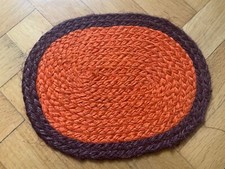 Vintage 70er Tischset Untersetzer Deko Deckchen  Bast Sisal orange braun 38 x 30