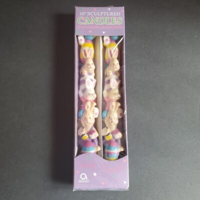 Easter Candles Bunny Rabbit Sculptured Amscan Hand Painted Pair New with FLAWS