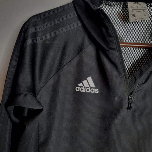 Adidas Kids Track Jacket Medium Youth Hooded Black Long Sleeve 1/4 Zip Climawarm - Picture 4 of 7