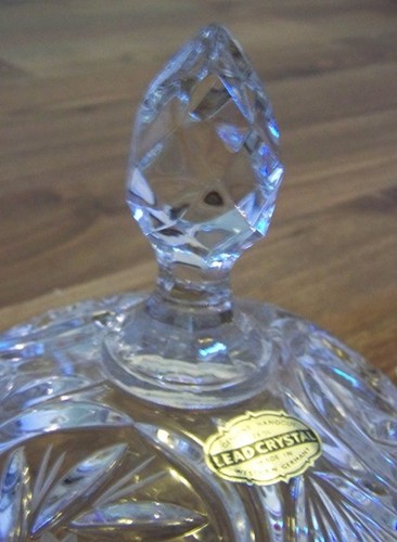HANDCUT 24% LEAD CRYSTAL SEMI ROUND FOOTED COVERED CANDY DISH - WEST GERMANY - Picture 6 of 8