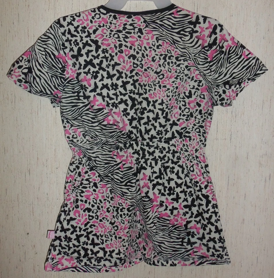 MUJER SKECHERS CEBRA LEOPARDO Y MARIPOSAS NOVEDAD ESTAMPADO EXFOLIANTE TOP TALLA S Foto 2 de 3