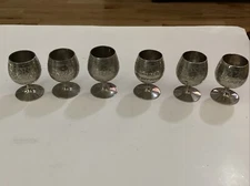 Vintage Silver Toned Wine Goblet Cups Worldgift Z.Y. India ***LOT OF 6***