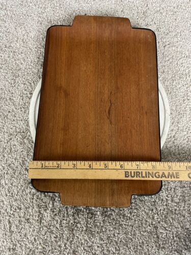 Japanese Teak Wood Rectangle Tray 13.5"x8.51" Side Handles Two Tone Black Brown - Picture 10 of 11