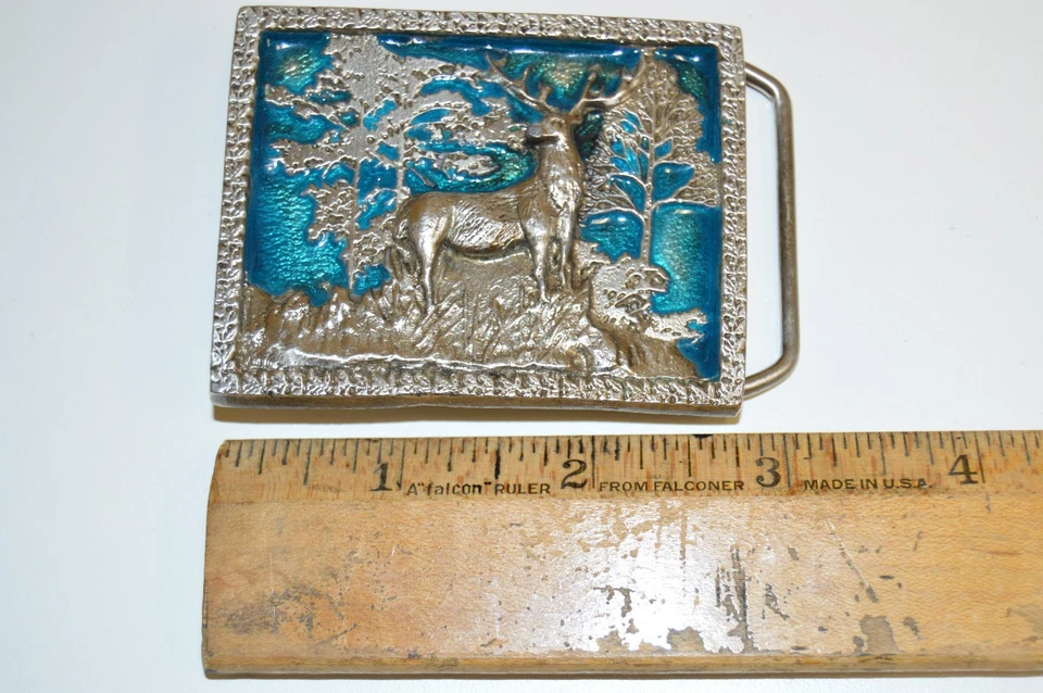 Hebilla de cinturón sólida bosque natural caza ciervo color vintage rara Foto 3 de 4