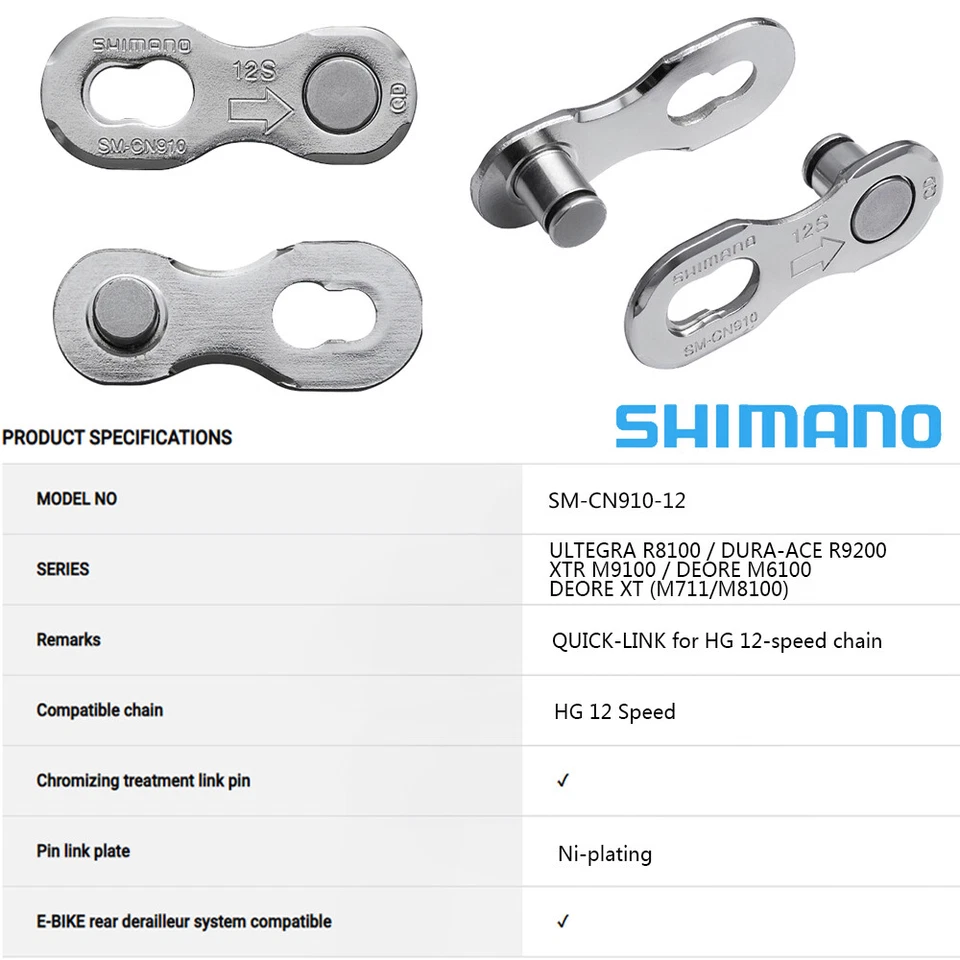 2 pares Shimano SM-CN910 12 velocidades trava de corrente conector de ligação rápida para M8100 M9100 - Imagem 3 de 4