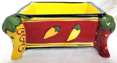 Avon Products Hand Painted Ceramic Spicy Hot Serving Dish Embossed Details