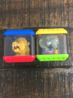 Fisher Price Peek A Boo Building Stack Block Elephant On Stand & Lion