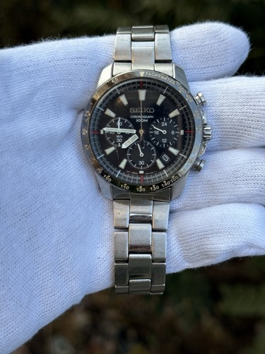 USED :::SEIKO CHRONOGRAPH 100M DATE SSB031 6T63-00D0 WRISTWATCH GOOD CONDITION