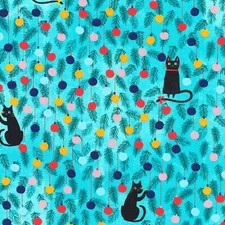 Feline Drive Fabric JINGLE PALS Cats In Ornaments Aqua - Fat Quarter 18x22" FQ