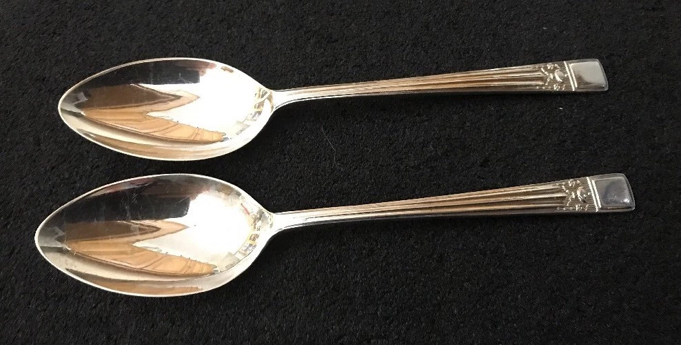 Vintage Deco Design 2 X John Turton 21.5cm Silver Plated Serving Spoons Cutlery