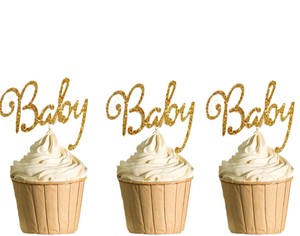 Details About Polka Dot Sky Oh Baby Cupcake Toppers Birthday Gold Glitter Baby Shower 6pack