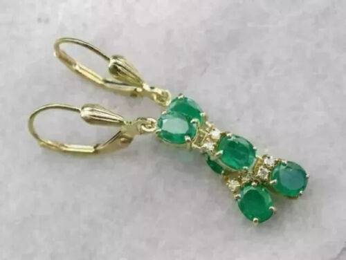 Natural Emerald Women Drop Dangle Earrings 3Ct Oval Cut 14K Yellow Gold Plated