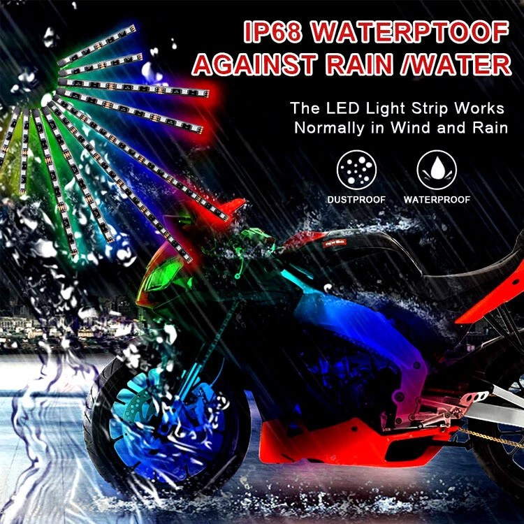 12 PIEZAS RGB Bluetooth Motocicleta Coche Luz LED Acento Brillo Tira Neón Control APP Foto 3 de 4