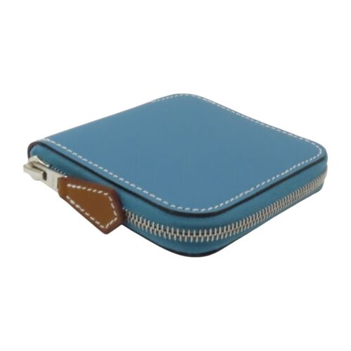 HERMES Azap Silk'In Compact Wallet Calfskin Blue B Stamp Silver Metal - Picture 3 of 13