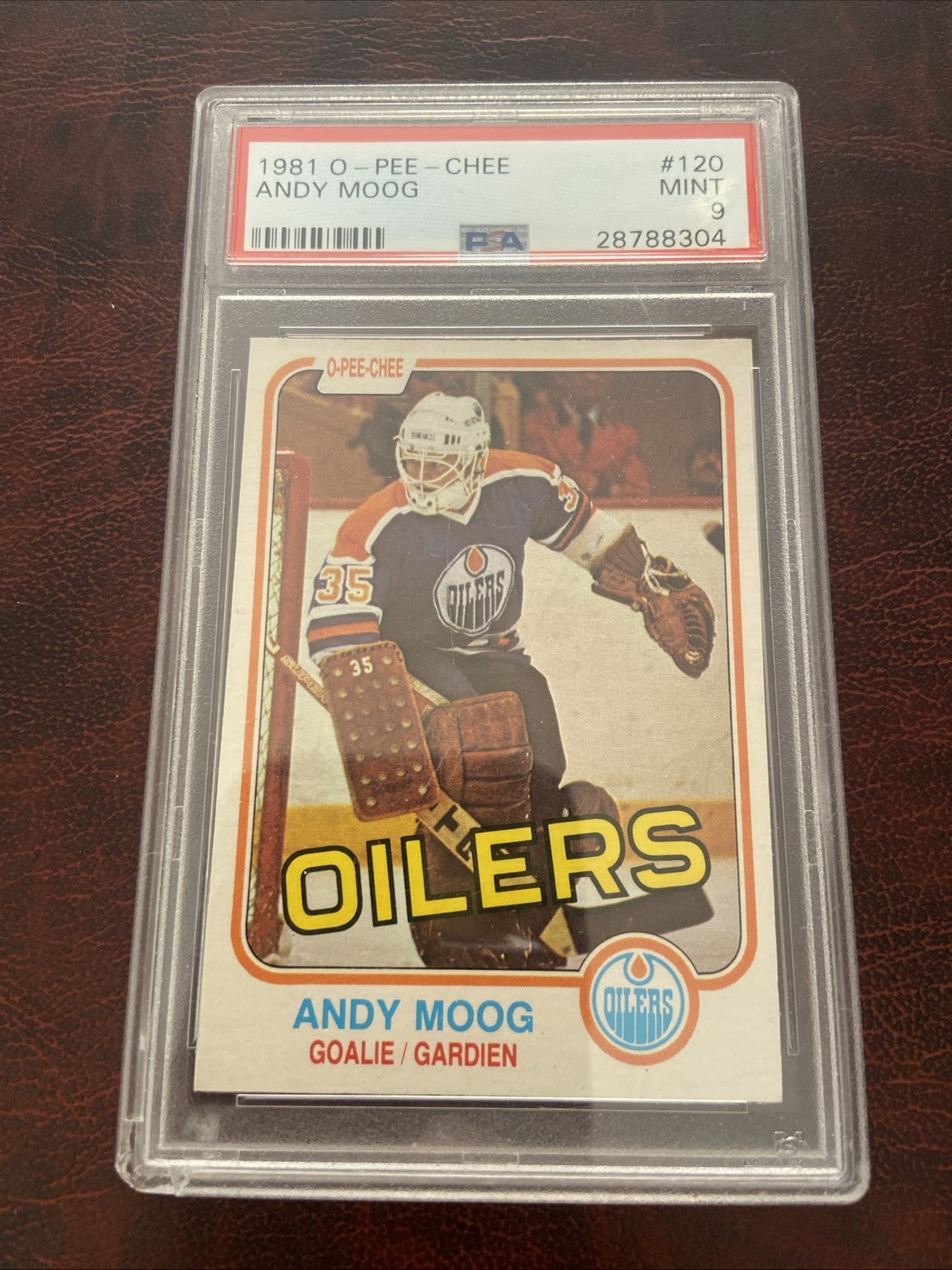 ANDY MOOG 1981-82 O-PEE-CHEE OPC HOCKEY #120 RC ROOKIE EDMONTON OILERS HOF PSA 9