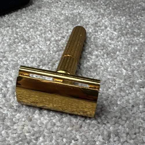 Vintage 1940s Gillette Gold Fat Handle Tech Safety Razor With Case and Blades - Bild 2 von 5