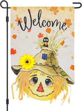 3D Fall Scarecrow Garden Flag 12X18 Inch Double Sided,Welcome outside Small Yard