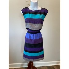 LOFT Satin Sleeveless Striped Dress Size M Lightweight Flowy Summer Midi