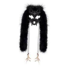 Faux Fur Furry Animal Wolf Fox Face Mask Werewolf Costume Cosplay Black
