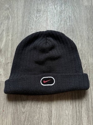 Nike Black Knit Beanie Hat Fleece Lined Swoosh Logo One Size 