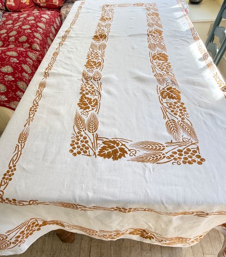 Italian Linen Tablecloth w/ 7 Napkins in Grape Vine Motif Pascucci ZZ505 - Picture 3 of 9