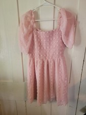 Exlura Pink Puff Sleeve Short Dress Womens Size Large L NWT