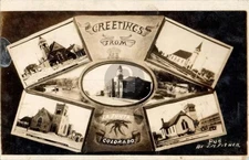 1923 Greetings Church Multiview Fisher La Junta CO Colorado RPPC Postcard COPY
