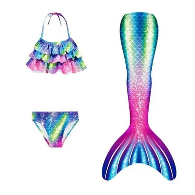 UNBRAND Kids Mermaid Tail With Monofin Swimmable Bikini Set Swimsuit Swimming Costume