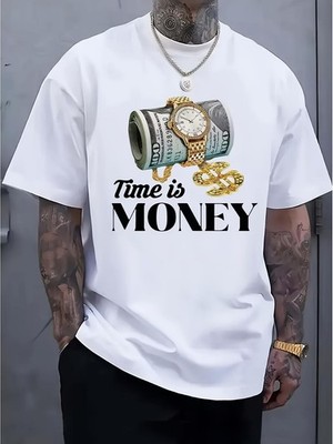 Time Is Money Watch Cash Chain Graphic Men s T-Shirt Hustle Streetwear Tee