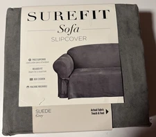 SUREFIT Suede Gray One Piece Straight Skirt with Ties Sofa Slipcover 74"-96"