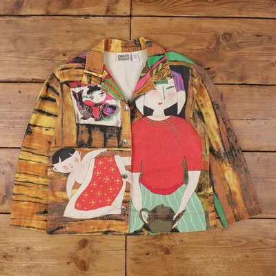 Vintage Chicos Design Tea Time Jacke L Größe 2 Damen 90er Baumwolle Kunst