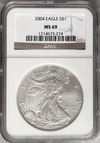 2004 American Silver Eagle $1 NGC MS69 1 oz .999 Fine Bullion Coin #274