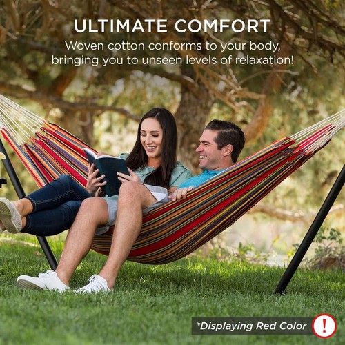9.5 ft. 2-Person Brazilian-Style Cotton Double Hammock Bed with Stand Set with - Picture 3 of 6