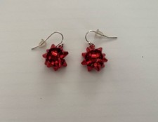 Christmas Red Gift Bow Metal Earrings