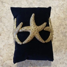 Fashion Gold Tone Textured Nautical Sea Star Fish Wrap Bangle Bracelet 