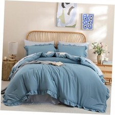 Size Comforter Set Mineral Blue Ruffle Comforter 3PCS Soft King Mineralblue
