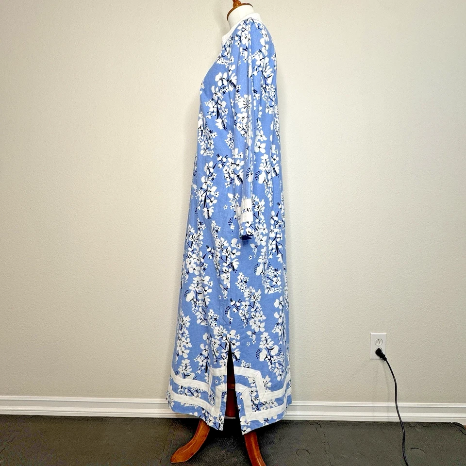 Maxi Vestido SAIL TO SABLE Lino LG Azul Floral Manga Larga Resort Wear Playa Foto 4 de 4